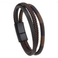 PU Leather Cord Bracelets, zinc alloy magnetic clasp, handmade, vintage & multilayer & for man .5 cm [