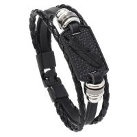 PU Leather Cord Bracelets, with Zinc Alloy, Feather, handmade, punk style & for man, black cm 