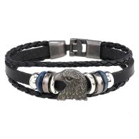 PU Leather Cord Bracelets, with Zinc Alloy, Eagle, handmade, vintage & for man cm 
