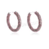 Zinc Alloy Rhinestone Stud Earring, silver color plated, fashion jewelry & for woman & with rhinestone, pink 