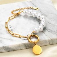Titanium Steel Bracelet & Bangle, with Plastic Pearl, with 5CM extender chain, plated, fashion jewelry & for woman Approx 16 cm 