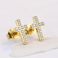 Titanium Steel Earrings, Cross, plated, fashion jewelry & micro pave cubic zirconia & for woman 