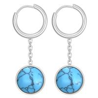 Titanium Steel Earrings, with turquoise, Round, plated, fashion jewelry & for woman [
