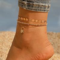Zinc Alloy Anklet, with Iron, plated, three pieces & fashion jewelry & with rhinestone, gold 
