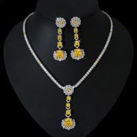 Cubic Zirconia Micro Pave Brass Jewelry Sets, earring & necklace, plated, 2 pieces & fashion jewelry & micro pave cubic zirconia [