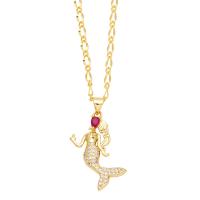 Cubic Zircon Micro Pave Brass Necklace, with 5cm extender chain, Mermaid, plated, fashion jewelry & micro pave cubic zirconia cm [