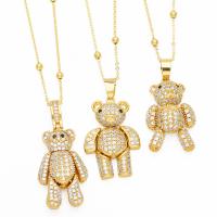 Cubic Zircon Micro Pave Brass Necklace, with 5cm extender chain, Bear, plated, fashion jewelry & micro pave cubic zirconia cm [