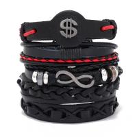 PU Leather Cord Bracelets, with Wax Cord & Copper Coated Plastic & Zinc Alloy, 5 pieces & fashion jewelry & for man Approx 17-18 cm 