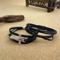 PU Leather Cord Bracelets, with 304 Stainless Steel, Cross, handmade, fashion jewelry & for man 0.8CM Approx 21 cm 