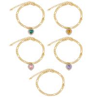 Zinc Alloy Anklet, Heart, 5 pieces & fashion jewelry & for woman & with rhinestone [