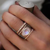 Anillo de dedo de aleación de Zinc, con Ópalo marino, chapado, diverso tamaño para la opción & micro arcilla de diamantes de imitación & para mujer, color de rosa dorada, Vendido por UD[