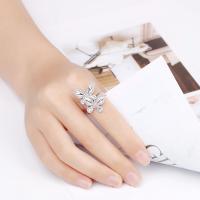 Rhinestone Zinc Alloy Finger Ring, Butterfly, plated & micro pave rhinestone & for woman, silver color [