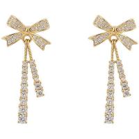 Cubic Zirconia Micro Pave Brass Earring, Bowknot, plated, micro pave cubic zirconia & for woman [
