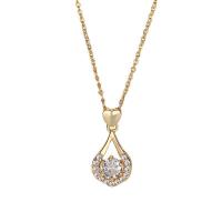 Cubic Zircon Micro Pave Brass Necklace, with 2inch extender chain, Teardrop, plated, micro pave cubic zirconia & for woman & hollow Approx 15.7 Inch [