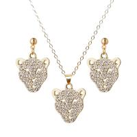 Rhinestone Zinc Alloy Jewelry Set, Leopard, plated, cross chain & for woman & with rhinestone 