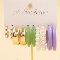 Resin Zinc Alloy Earring, with Plastic Pearl & Zinc Alloy, gold color plated, 5 pieces & for woman, 6-40mm 
