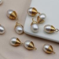 Cultured Freshwater Pearl Brass Pendant, with Brass, Teardrop, high quality plated, DIY, white, 9-10mm,15mm 