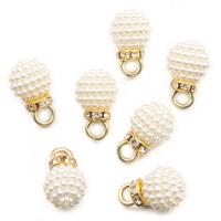 Plastic Zinc Alloy Pendants, with Plastic Pearl, Round, gold color plated, DIY & with rhinestone, white Approx 