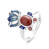 Sterling Silver Finger Ring, 925 Sterling Silver, with Yunnan Red Agate, Goldfish, Antique finish, fashion jewelry & for woman 