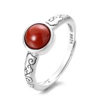 Sterling Silver Finger Ring, 925 Sterling Silver, with Yunnan Red Agate, Antique finish, fashion jewelry & for woman, 8.1mm 