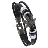 PU Leather Cord Bracelets, with Zinc Alloy, Maple Leaf, vintage & for man cm 