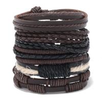 PU Leather Cord Bracelets, with Wax Cord, handmade, 6 pieces & vintage & adjustable & for man, brown Approx 18-23 cm [