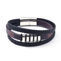 PU Leather Cord Bracelets, with 304 Stainless Steel, Vacuum Ion Plating, vintage & for man Approx 21 cm 