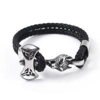PU Leather Cord Bracelets, with 304 Stainless Steel, Wolf, polished, vintage & for man, black cm 