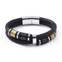 PU Leather Cord Bracelets, with 304 Stainless Steel, Vacuum Ion Plating, vintage & for man cm [