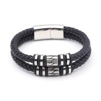 PU Leather Cord Bracelets, with 304 Stainless Steel, polished, vintage & for man, black cm 