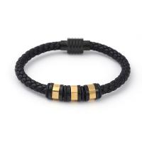 PU Leather Cord Bracelets, with 304 Stainless Steel, Vacuum Ion Plating, vintage & for man [