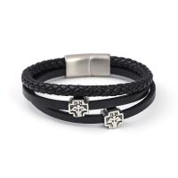 PU Leather Cord Bracelets, with 304 Stainless Steel, polished, vintage & for man, black [