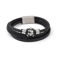 PU Leather Cord Bracelets, with 304 Stainless Steel, Turtle, vintage & for man, black [