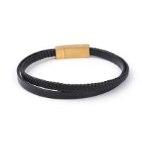 PU Leather Cord Bracelets, with 304 Stainless Steel, Vacuum Ion Plating, vintage & for man 