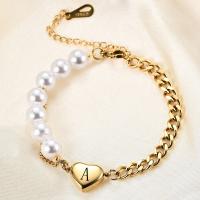 Titanium Steel Bracelet & Bangle, with Plastic Pearl, with 5CM extender chain, Heart, gold color plated, fashion jewelry & for woman Approx 16 cm 