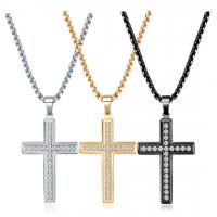 Titanium Steel Jewelry Necklace, Cross, plated, fashion jewelry & Unisex & with rhinestone Approx 60 cm 