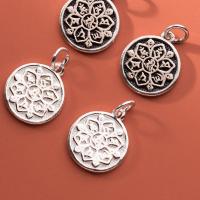Sterling Silver Pendants, 925 Sterling Silver, Round, Antique finish, DIY 13.5mm 
