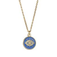 Evil Eye Jewelry Necklace, 304 Stainless Steel, with 2.36inch extender chain, 14K gold plated & for woman & enamel & with rhinestone Approx 16.5 Inch 