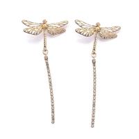 Zinc Alloy Rhinestone Drop Earring, Dragonfly, plated, for woman & with rhinestone & hollow 