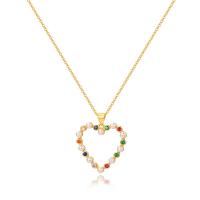 Cubic Zircon Micro Pave Brass Necklace, with Plastic Pearl, with 7cm extender chain, Heart, 18K gold plated, fashion jewelry & micro pave cubic zirconia & for woman, golden Approx 38 cm 