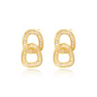 Cubic Zirconia Micro Pave Brass Earring, real gold plated, fashion jewelry & micro pave cubic zirconia & for woman & hollow 