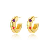 Brass Stud Earring, high quality plated, fashion jewelry & for woman & enamel, golden [