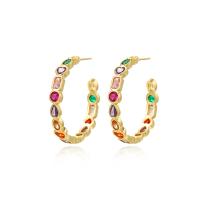 Cubic Zirconia Micro Pave Brass Earring, 18K gold plated, fashion jewelry & micro pave cubic zirconia & for woman, golden [