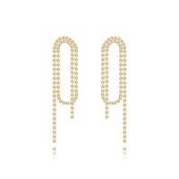 Fashion Fringe Earrings, Brass, 18K gold plated, fashion jewelry & for woman & with rhinestone 70mm 