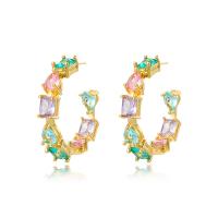 Cubic Zirconia Micro Pave Brass Earring, real gold plated, fashion jewelry & micro pave cubic zirconia & for woman 40mm 