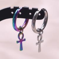Huggie Hoop Drop Earring, 304 Stainless Steel, Cross, Vacuum Ion Plating, fashion jewelry & for woman 