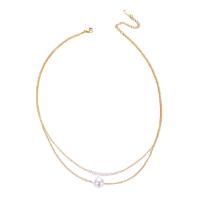Titanium Steel Jewelry Necklace, with Plastic Pearl, with 6cm extender chain, Round, Vacuum Ion Plating, Double Layer & fashion jewelry & for woman, white, nickel, lead & cadmium free, 10mm Approx 39 cm, Approx 40.5 cm [