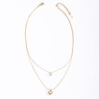 Titanium Steel Jewelry Necklace, with 5cm extender chain, Heart, Vacuum Ion Plating, Double Layer & fashion jewelry & for woman & with rhinestone, golden, nickel, lead & cadmium free, 8mm,5mm Approx 37 cm, Approx 41 cm 