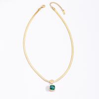 Titanium Steel Jewelry Necklace, with Cubic Zirconia, with 6cm extender chain, Square, Vacuum Ion Plating, vintage & fashion jewelry & for woman, green, nickel, lead & cadmium free, 12mm Approx 40 cm [