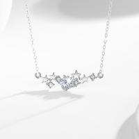 Cubic Zirconia Micro Pave Sterling Silver Necklace, 925 Sterling Silver, with 1.97inch extender chain, Star, fashion jewelry & micro pave cubic zirconia & for woman Approx 15.74 Inch [